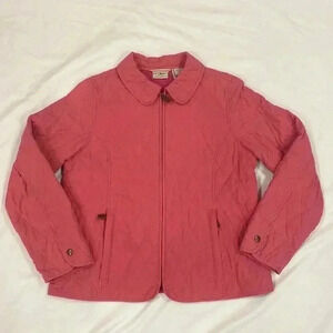 Vintage 90s L.L. Bean Quilted Riding Jacket Pink Full Zip Pockets nylon M Pet